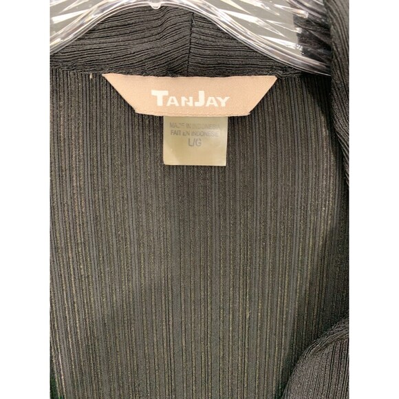 TANJAY Large (L) Black Stretch Open Front Jacket Coat Shawl Cinched Sleeves - Picture 2 of 9